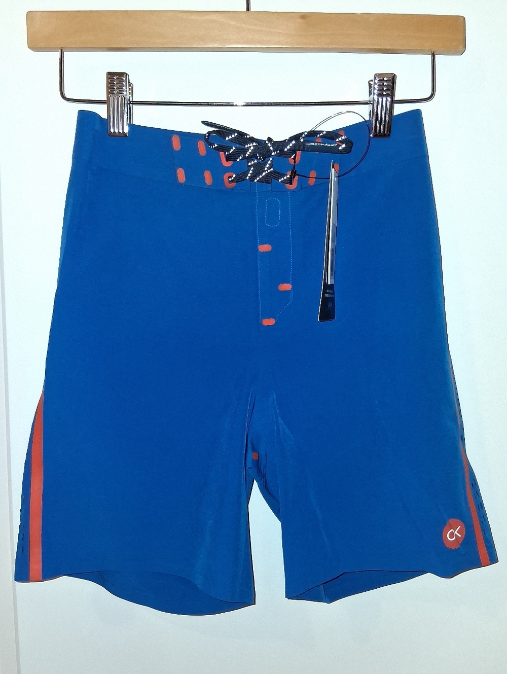 NEW Outerknown $125 Designer Blue Swim Board Shorts w Orange Trim Boy's 10